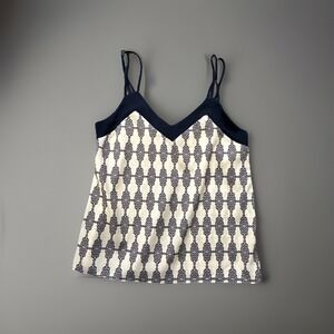 Caramela Tank Top Blouse Women's Small Navy Cream Geometric Made USA